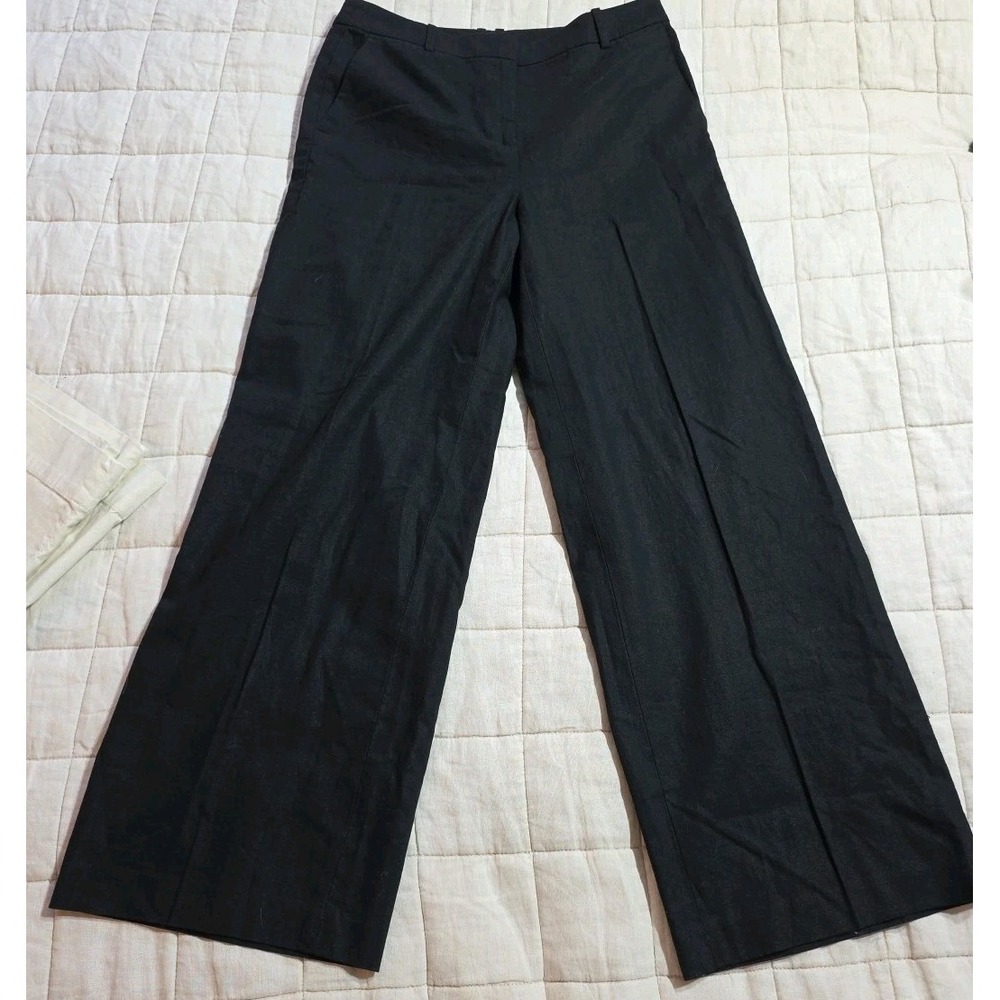 J Crew Womens Linen Blend Dress Pants 6 Black Wide‎ Leg Pockets Flat Front NWT - Picture 7 of 9